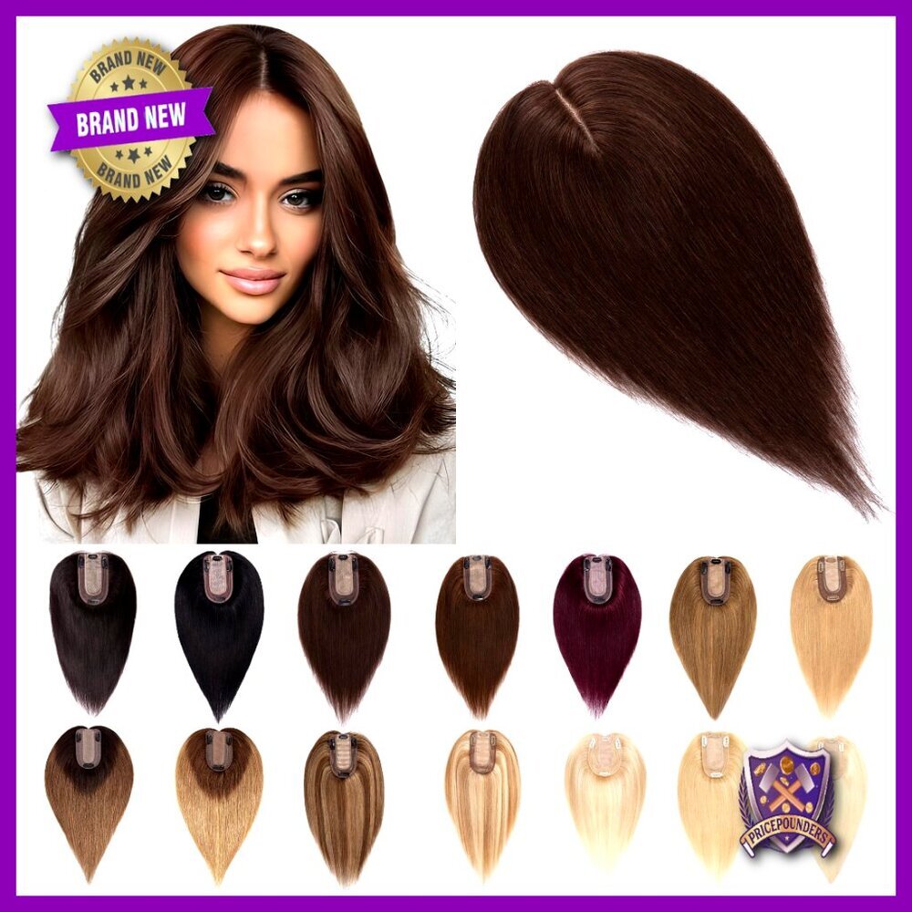 Human Hair Topper Silk Base Clip-In Hairpiece No Bangs Elegant Thick Dense